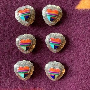 Sterling Native American Inlay Heart Button Covers